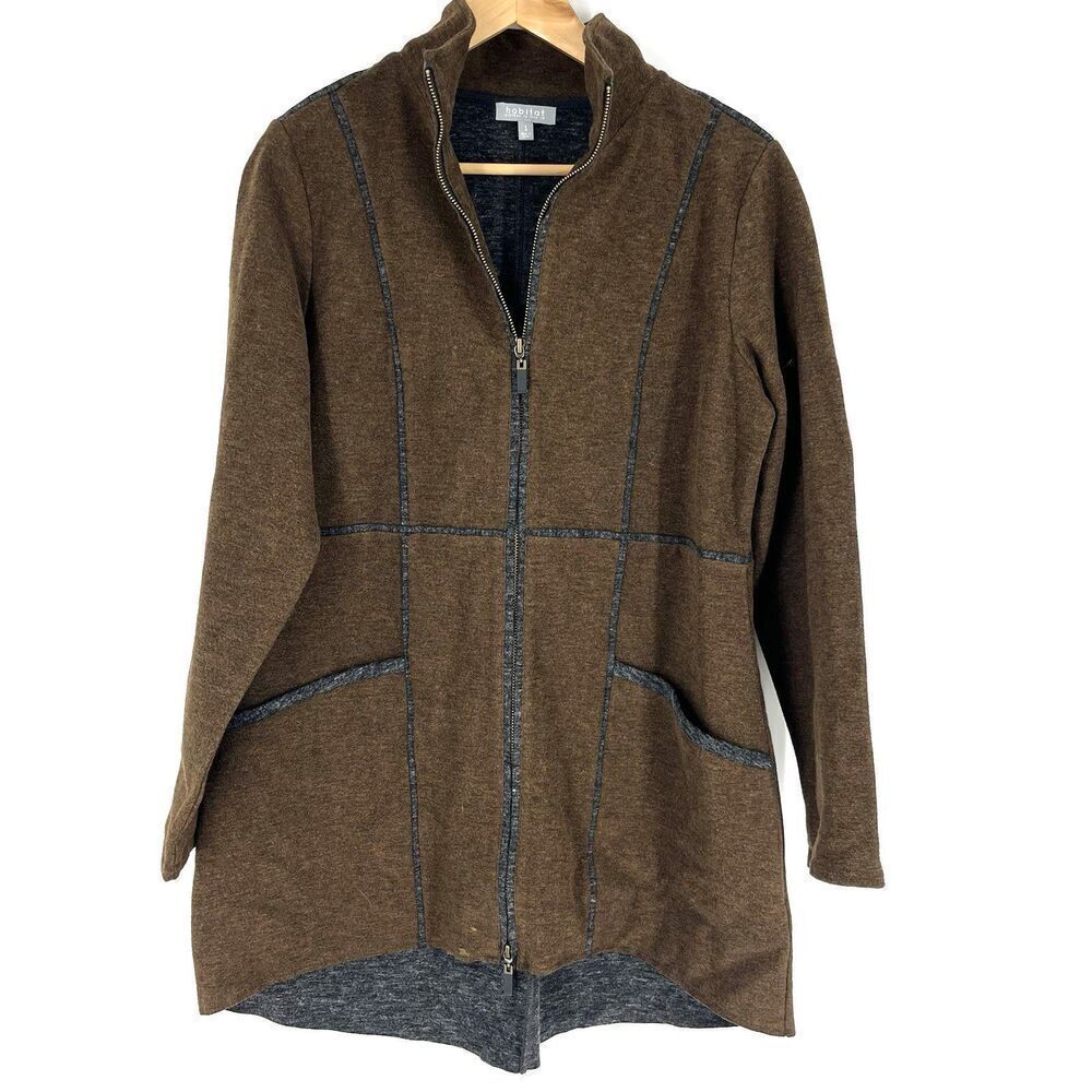Habitat Jacket Size Small Womens Brown Double Sided Felt Car Coat Zip Up Pockets